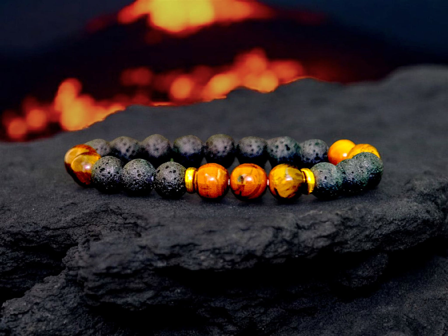 Lava Stone & Tiger Eye Bracelet – Grounding & Protection